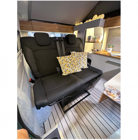 Banqueta cama 120x192 cm deslizante ISOFIX con revestimiento negro/negro 3 pasajeros -transit custom / sprinter 2023