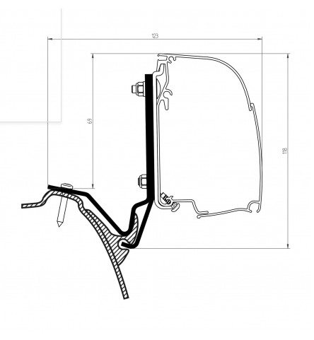 Adaptador toldo Thule Omnistor 4200, vehículos Westfalia Kepler Uno/Cinco/Seis